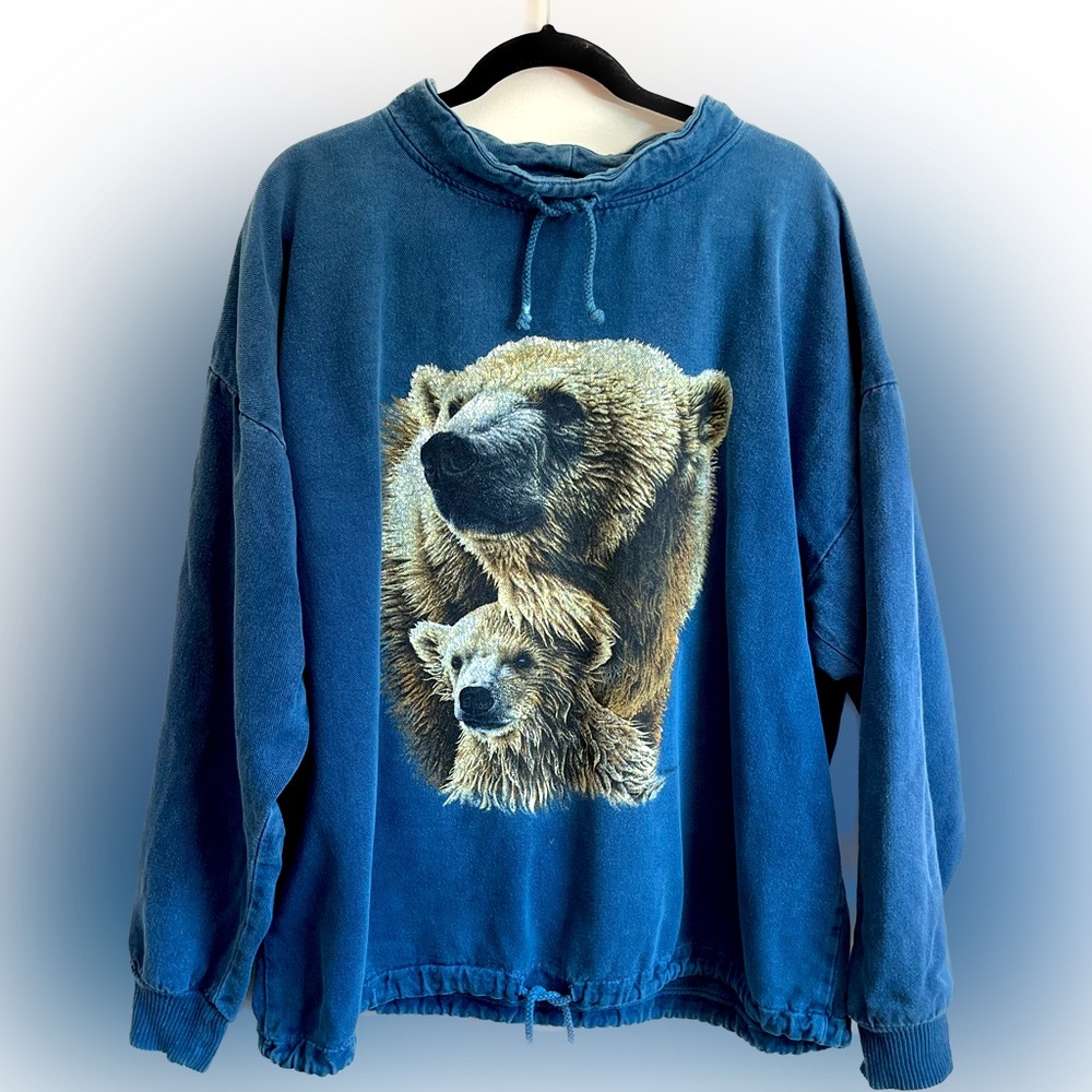 Adorable Mama & Baby Bear Sweatshirt cowlneck Cozy Large Graphic